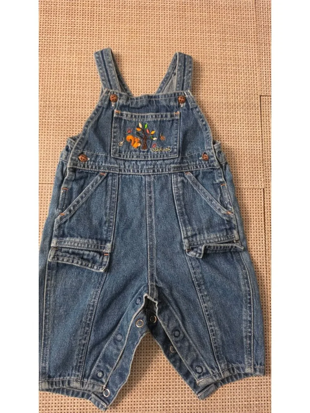 VINTAGE BABY OSH KOSH DENIM OVERALLS SQUIRREL TREE  3-6 MOS 12 16 LBS OSHKOSH